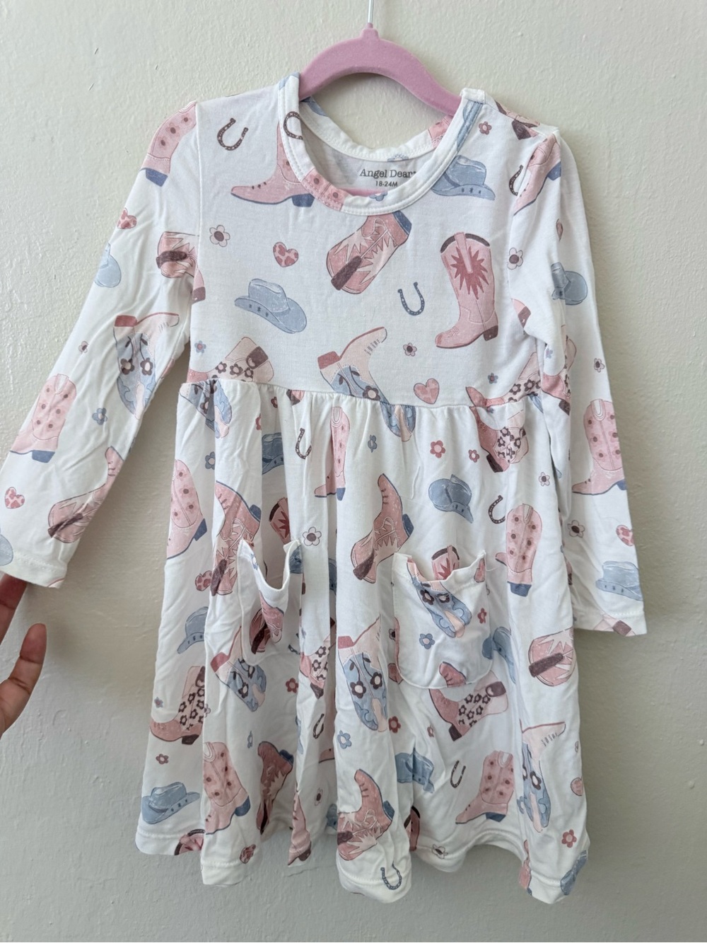 Angel Dear White Long-Sleeve Cowboy Boot Print Dress